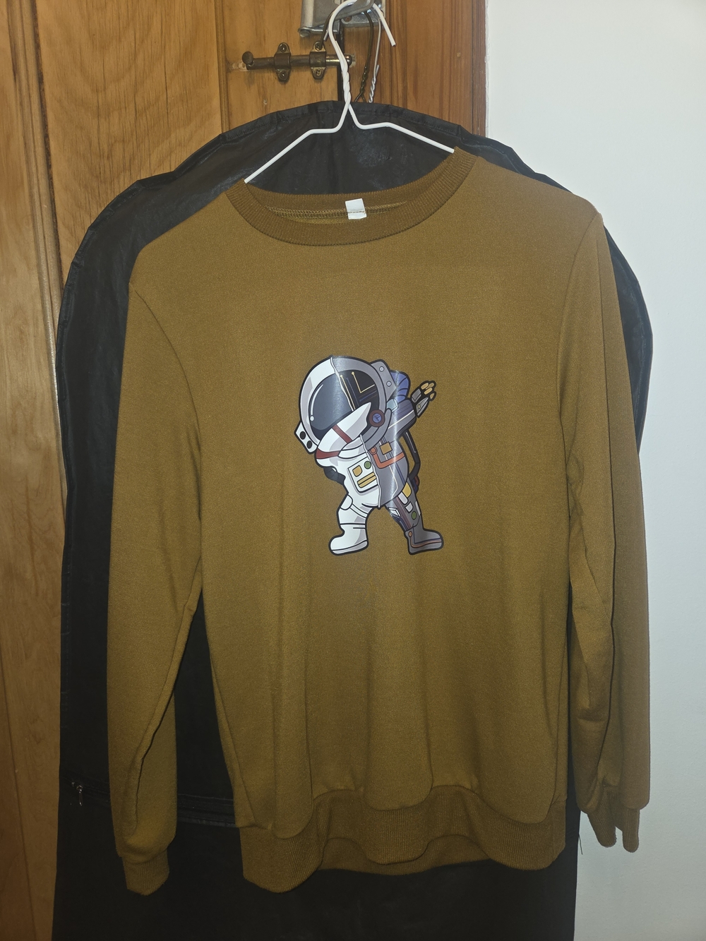 Mustard Crewneck Sweatshirt with Dabbing Astronaut Graphic